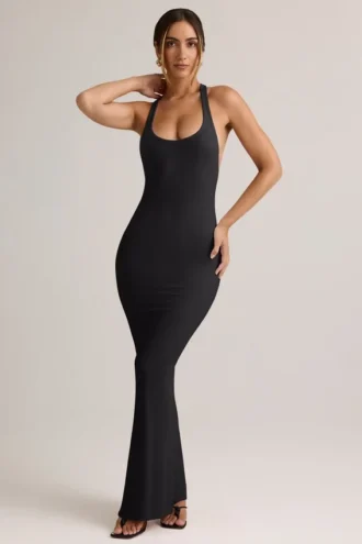 Robe longue à dos nageur Imelda en modal noir
