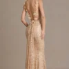Robe longue à dos nu Ariette Premium ornée, couleur or Robe longue à dos nu Ariette Premium ornée, couleur or