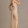 Robe longue à dos nu Ariette Premium ornée, couleur or Robe longue à dos nu Ariette Premium ornée, couleur or