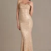 Robe longue à dos nu Ariette Premium ornée, couleur or Robe longue à dos nu Ariette Premium ornée, couleur or