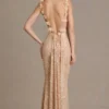 Robe longue à dos nu Ariette Premium ornée, couleur or Robe longue à dos nu Ariette Premium ornée, couleur or