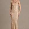 Robe longue à dos nu Ariette Premium ornée, couleur or Robe longue à dos nu Ariette Premium ornée, couleur or