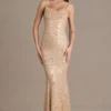 Robe longue à dos nu Ariette Premium ornée, couleur or Robe longue à dos nu Ariette Premium ornée, couleur or