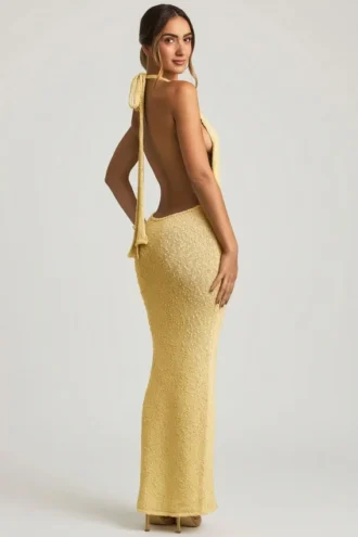 Robe longue dos nu bouclée Mirri en jaune