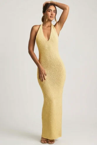 Robe longue dos nu bouclée Mirri en jaune