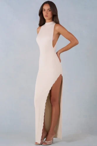 Robe longue à dos nu Cataleya en modal, couleur ivoire