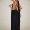 Robe longue dos nu à col licou en jersey souple Merryth, couleur noir Robe longue dos nu à col licou en jersey souple Merryth, couleur noir