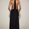 Robe longue dos nu à col licou en jersey souple Merryth, couleur noir Robe longue dos nu à col licou en jersey souple Merryth, couleur noir