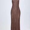 Robe longue dos nu à col licou Solara, couleur bronze Robe longue dos nu à col licou Solara, couleur bronze