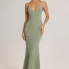 Robe longue dos nu à décolleté plongeant Leire en modal, vert sauge Robe longue dos nu à décolleté plongeant Leire en modal, vert sauge