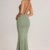 Robe longue dos nu à décolleté plongeant Leire en modal, vert sauge Robe longue dos nu à décolleté plongeant Leire en modal, vert sauge