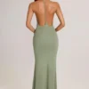Robe longue dos nu à décolleté plongeant Leire en modal, vert sauge Robe longue dos nu à décolleté plongeant Leire en modal, vert sauge