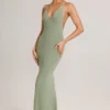 Robe longue dos nu à décolleté plongeant Leire en modal, vert sauge Robe longue dos nu à décolleté plongeant Leire en modal, vert sauge