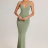 Robe longue dos nu à décolleté plongeant Leire en modal, vert sauge Robe longue dos nu à décolleté plongeant Leire en modal, vert sauge