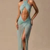 Robe longue dos nu à découpes Caicos, vert écume