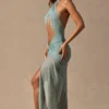 Robe longue dos nu à découpes Caicos, vert écume