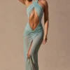 Robe longue dos nu à découpes Caicos, vert écume