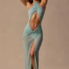 Robe longue dos nu à découpes Caicos, vert écume