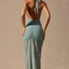 Robe longue dos nu à découpes Caicos, vert écume