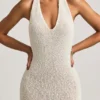 Robe longue à dos nu en bouclé Mirri, couleur blanche Robe longue à dos nu en bouclé Mirri, couleur blanche