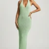 Robe longue à dos nu en bouclé Mirri, couleur menthe Robe longue à dos nu en bouclé Mirri, couleur menthe
