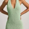 Robe longue à dos nu en bouclé Mirri, couleur menthe Robe longue à dos nu en bouclé Mirri, couleur menthe