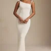 Robe longue dos nu en jersey texturé Noelia, couleur ivoire Robe longue dos nu en jersey texturé Noelia, couleur ivoire