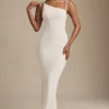 Robe longue dos nu en jersey texturé Noelia, couleur ivoire Robe longue dos nu en jersey texturé Noelia, couleur ivoire