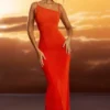 Robe longue dos nu en jersey texturé Noelia, rouge vif Robe longue dos nu en jersey texturé Noelia, rouge vif