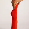 Robe longue dos nu en jersey texturé Noelia, rouge vif Robe longue dos nu en jersey texturé Noelia, rouge vif