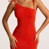 Robe longue dos nu en jersey texturé Noelia, rouge vif Robe longue dos nu en jersey texturé Noelia, rouge vif