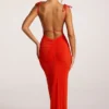Robe longue dos nu en jersey texturé Noelia, rouge vif Robe longue dos nu en jersey texturé Noelia, rouge vif