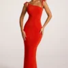 Robe longue dos nu en jersey texturé Noelia, rouge vif Robe longue dos nu en jersey texturé Noelia, rouge vif