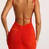 Robe longue dos nu en jersey texturé Noelia, rouge vif Robe longue dos nu en jersey texturé Noelia, rouge vif