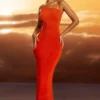 Robe longue dos nu en jersey texturé Noelia, rouge vif Robe longue dos nu en jersey texturé Noelia, rouge vif