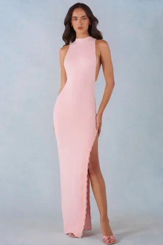 Robe longue à dos nu en modal Cataleya, rose poudré