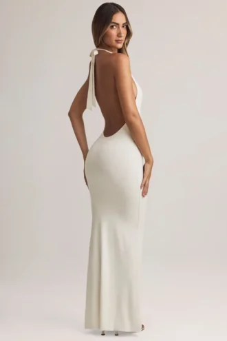 Robe longue à dos nu en modal Hallie, blanche