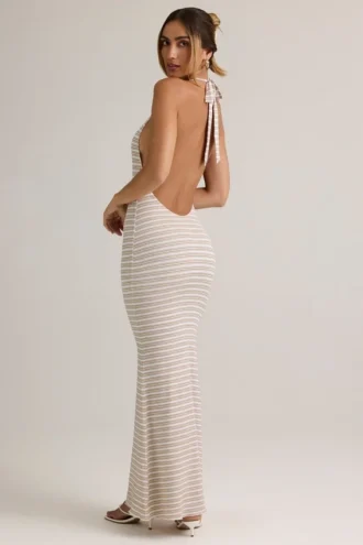 Robe longue à dos nu en modal Hallie à rayures roses et jaunes