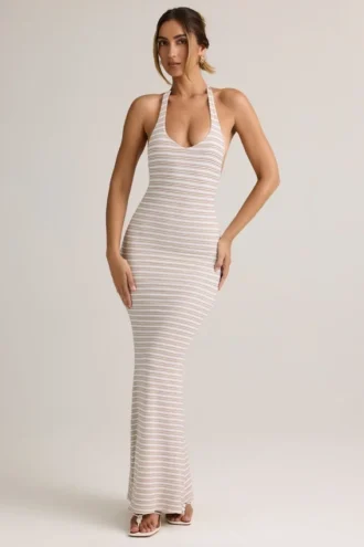 Robe longue à dos nu en modal Hallie à rayures roses et jaunes