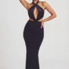 Robe longue à dos nu en velours Adriana, noir jais Robe longue à dos nu en velours Adriana, noir jais