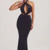 Robe longue à dos nu en velours Adriana, noir jais Robe longue à dos nu en velours Adriana, noir jais