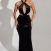 Robe longue à dos nu en velours Adriana, noir jais Robe longue à dos nu en velours Adriana, noir jais