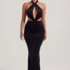 Robe longue à dos nu en velours Adriana, noir jais Robe longue à dos nu en velours Adriana, noir jais