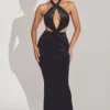 Robe longue à dos nu en velours Adriana, noir jais Robe longue à dos nu en velours Adriana, noir jais