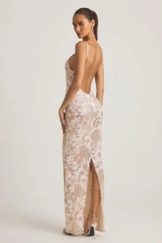 Robe longue dos nu à encolure dégagée Tavira, ivoire