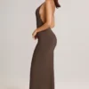 Robe longue dos nu à encolure plongeante Leire en modal, couleur chocolat Robe longue dos nu à encolure plongeante Leire en modal, couleur chocolat