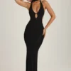 Robe longue à dos nu et découpes avec détail foulard Anneka, en noir Robe longue à dos nu et découpes avec détail foulard Anneka, en noir