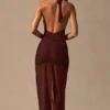 Robe longue à dos nu et découpes Caicos, couleur brun espresso