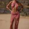 Robe longue à dos nu et découpes Caicos, imprimé cachemire Robe longue à dos nu et découpes Caicos, imprimé cachemire