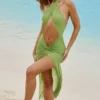Robe longue à dos nu et découpes Caicos, vert olive